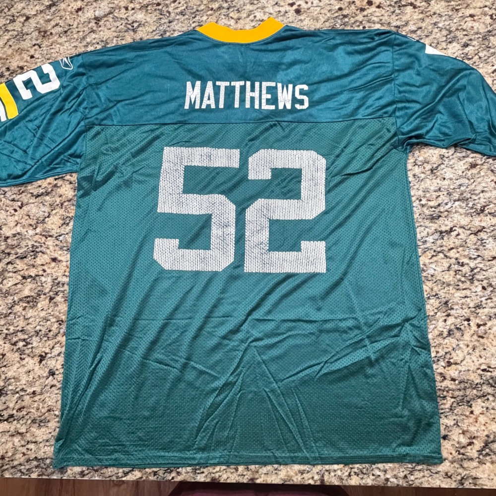 Reebok Green Bay Packers Clay Matthews 52 NFL Jersey Mens XL Green Mesh